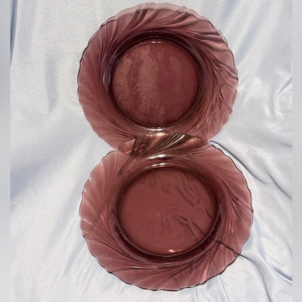 Vintage Duralex France Amethyst Purple Swirl Glass Dinner Plates Set Of Two